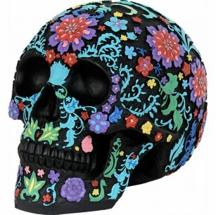Crâne noir avec fleurs